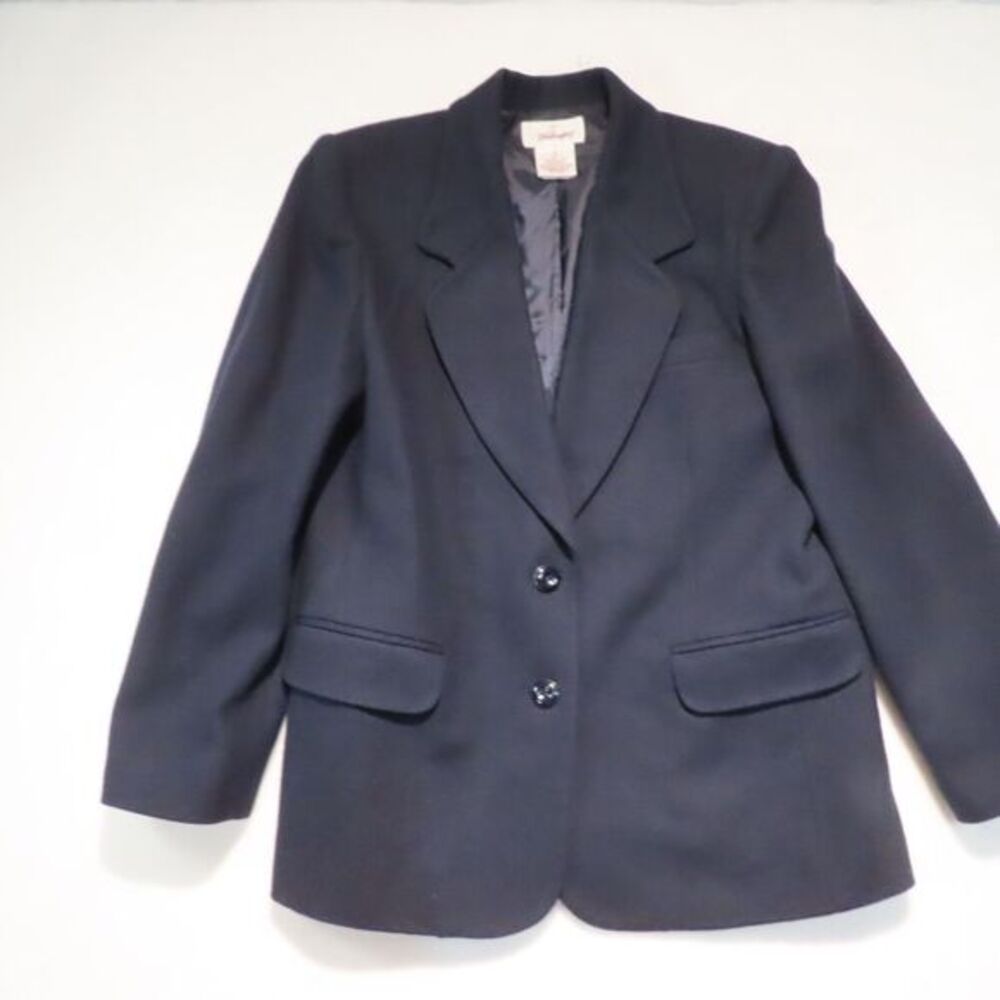 Worthington Petite Navy Blue Wool Blazer 2-Button Career Jacket Sz 8P Guatemala